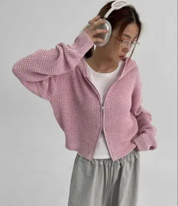 BLACKUP [MADE] 레인 니트 집업 후디 핑크