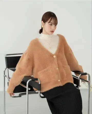 Hinari 히나리 샤기 니트 가디건 오렌지