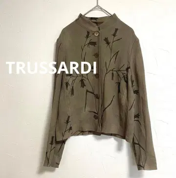 트루사르디 TRUSSARDI 꽃무늬 울 자켓 얇은 소재 브라운 40