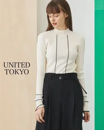 UNITED TOKYO 패턴 멜로우 리브 니트 화이트