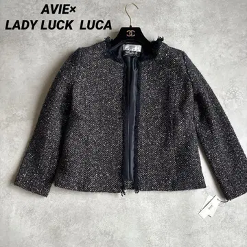 택 포함 미사용품 AVIE 노카라 트위드 자켓 일본제 고급 원단