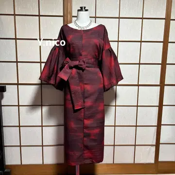 LL 기모노 리메이크 교센 보르도 벨소매 루즈핏 원피스
