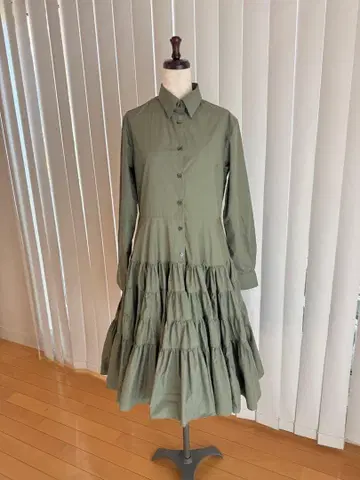 티어드 셔츠 드레스 카키