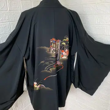 새상품 순수 실크 자수 겉옷 어소차 꽃 자수 블랙 에바오리 블랙 하오리