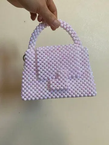 핸드메이드 비즈 뜨기 미니 핸드백 핑크