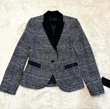미사용 ZARA 트위드 테일러드 자켓 블랙 화이트 라메 XS 사이즈