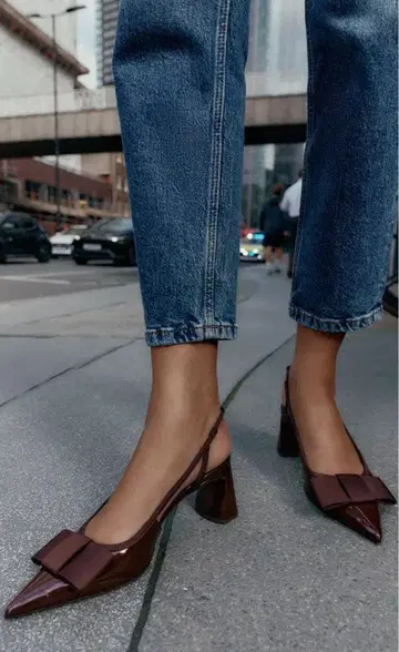 ZARA 리본 포함 슬링백 청키힐 펌프스 포멀