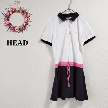 헤드 HEAD 폴로 셔츠 원피스 도트 콤비 바이컬러 골프 M