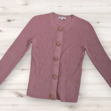 나라 까미체 핑크 리브 긴팔 가디건