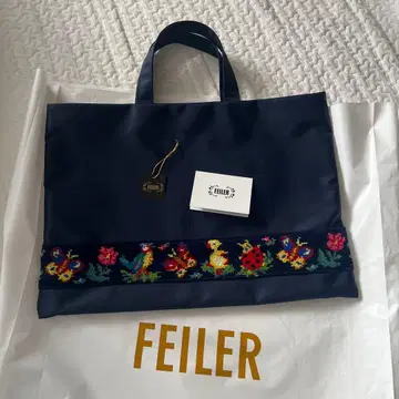 FEILER 네이비 토트 레슨백 꽃무늬 자수 하이디 스쿨 학교