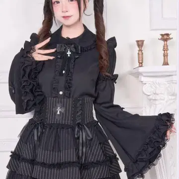 nogenki 히메소데 리본 레이스업 블라우스 M