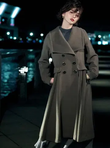 12Twelve Agenda 스퀘어 빅 칼라 더블 울 코트/카키