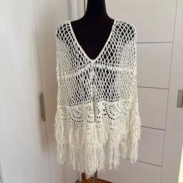 moussy 프린지 달린 니트 폰초 F