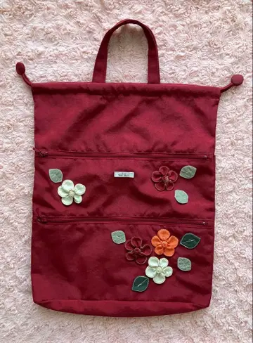 벨퍼치 플라워 장식 버건디 토트백