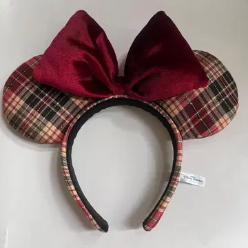 디즈니 빨간색 체크 무늬 머리띠
