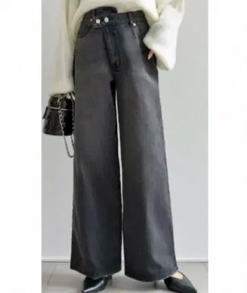 다크 그레이 하이웨스트 와이드 레그 데님