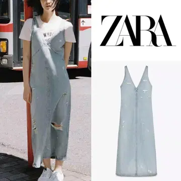 완판 [ M 사이즈 ] ZARA 자라 TRF 데미지 가공 데님 원피스