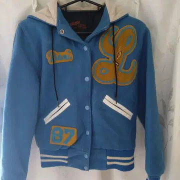 DEHEN 후드 부착 바시티 자켓 파랑