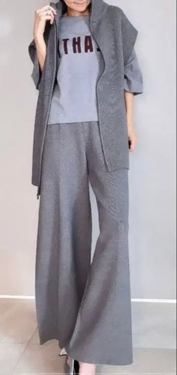 CLECHE 크로셰 니트 셋업 베스트 팬츠 그레이 이시카와라보