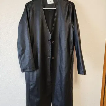 TIMES 블랙 가죽 롱 코트