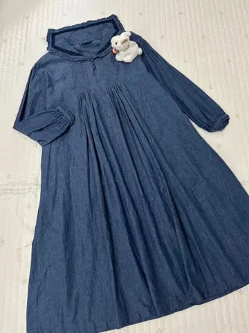 핑크하우스 세일러 원피스 긴팔 컨트리 데님풍 면 로운