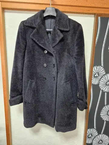 새상품급 COMME CA DU MODE 블랙 더블 브레스트 피 코트