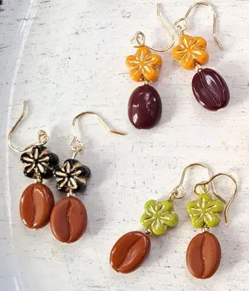 플루메리아와 커피콩 귀걸이 3색 세트