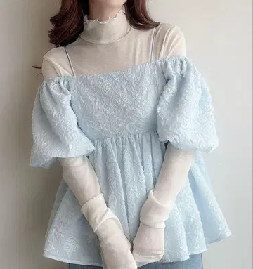 Meiru 2way 오프숄더 자카드 페플럼 상의