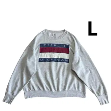 90s USA제 DELTA 맨투맨 L 멜란지 그레이 패러디 프린트