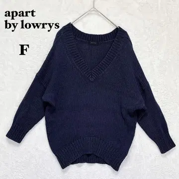 아파트 바이 로리즈 린넨 혼방 니트 숏 기장 V넥 F 네이비
