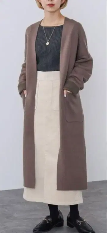 더블 페이스 니트 롱 가디건 모카