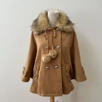 초레어! 투라라 폼폼 달린 판초 코트 카멜 y2k 히메 스타일 모리걸