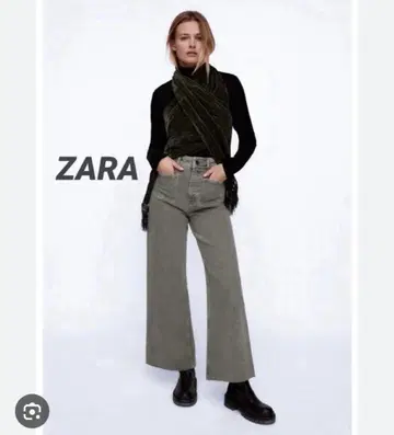 ZARA 자라 패치 포켓 마린 스트레이트 데님 와이드 팬츠
