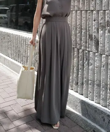 anuans 더블 새틴 턱 와이드 팬츠