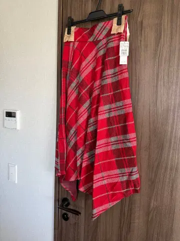 스콧 클럽 페넬 레드 체크 무늬 플레어 스커트 9호