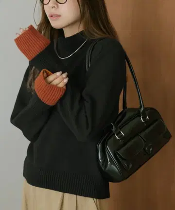 lesperance 레스페랑스 소매 바이컬러 터틀넥 니트