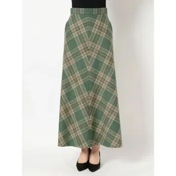 러그나무 문 체크 울 맥시 스커트
