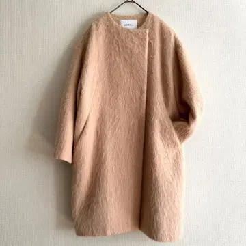 스픽앤스팬 울모헤어 샤기 노카라 코트 38