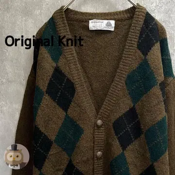 [ 뉴 울 100% ] 아가일 니트 가디건 구제 의류 레트로