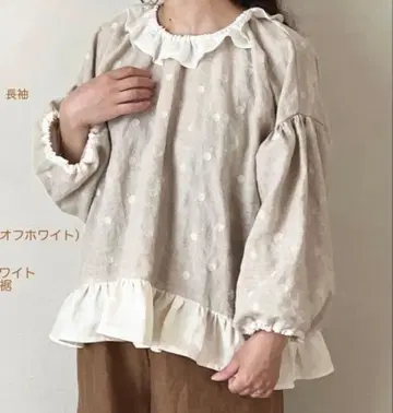 핸드메이드 작가 jun 도트 린넨 프릴 블라우스