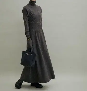 ADAM ET ROPE' 22AW 믹스 패턴 니트 원피스 그레이