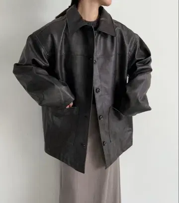 스텐칼라 페이크 가죽 자켓