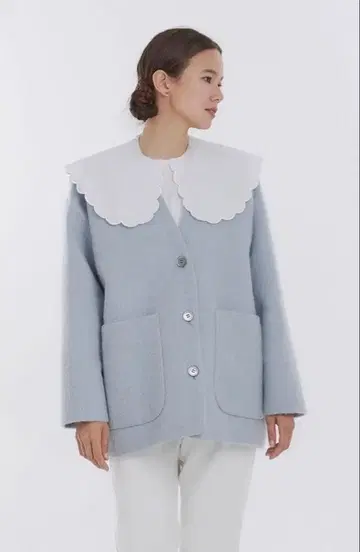 yori 울 모헤어 샤기 자켓 라이트 블루