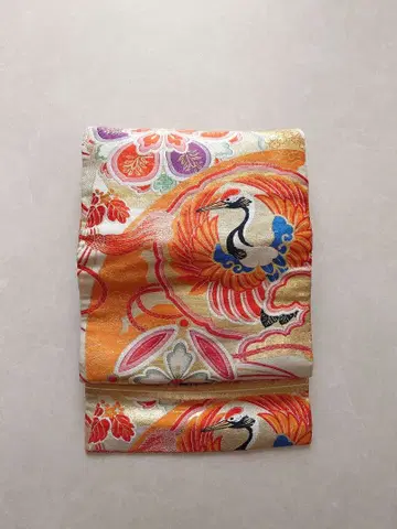 기모노 나고야 오비 학 패턴 앤티크