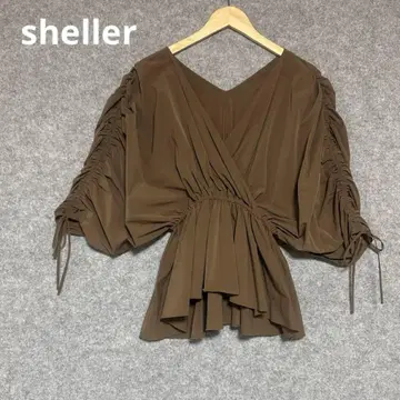 sheller 카슈쿨 개더 상의 브라운 페플럼 블라우스