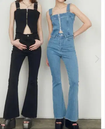 [ 새상품급 ] EMODA 에모다 데님 플레어 지퍼 살로펫 블랙 M