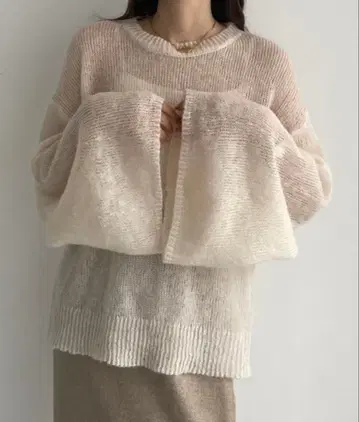 플레어 슬리브 니트, 시어 니트 크림색