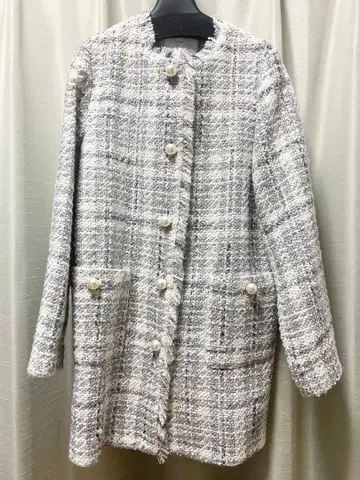 미사용 새상품 index 트위드 자켓 M 노카라 체크
