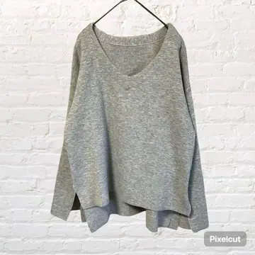 11351 VIS 비스 V넥 니트 스웨터 그레이 슬릿 루즈핏