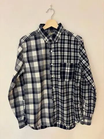 크레이지 패턴 체크 무늬 긴팔 셔츠 네이비/화이트 L 사이즈